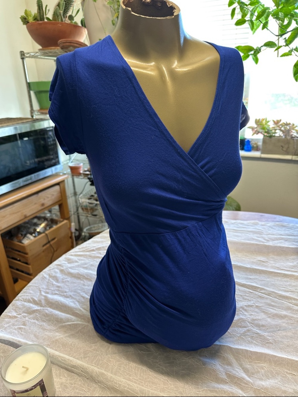 Royal Blue Faux Wrap Short Sleeve maternity Top